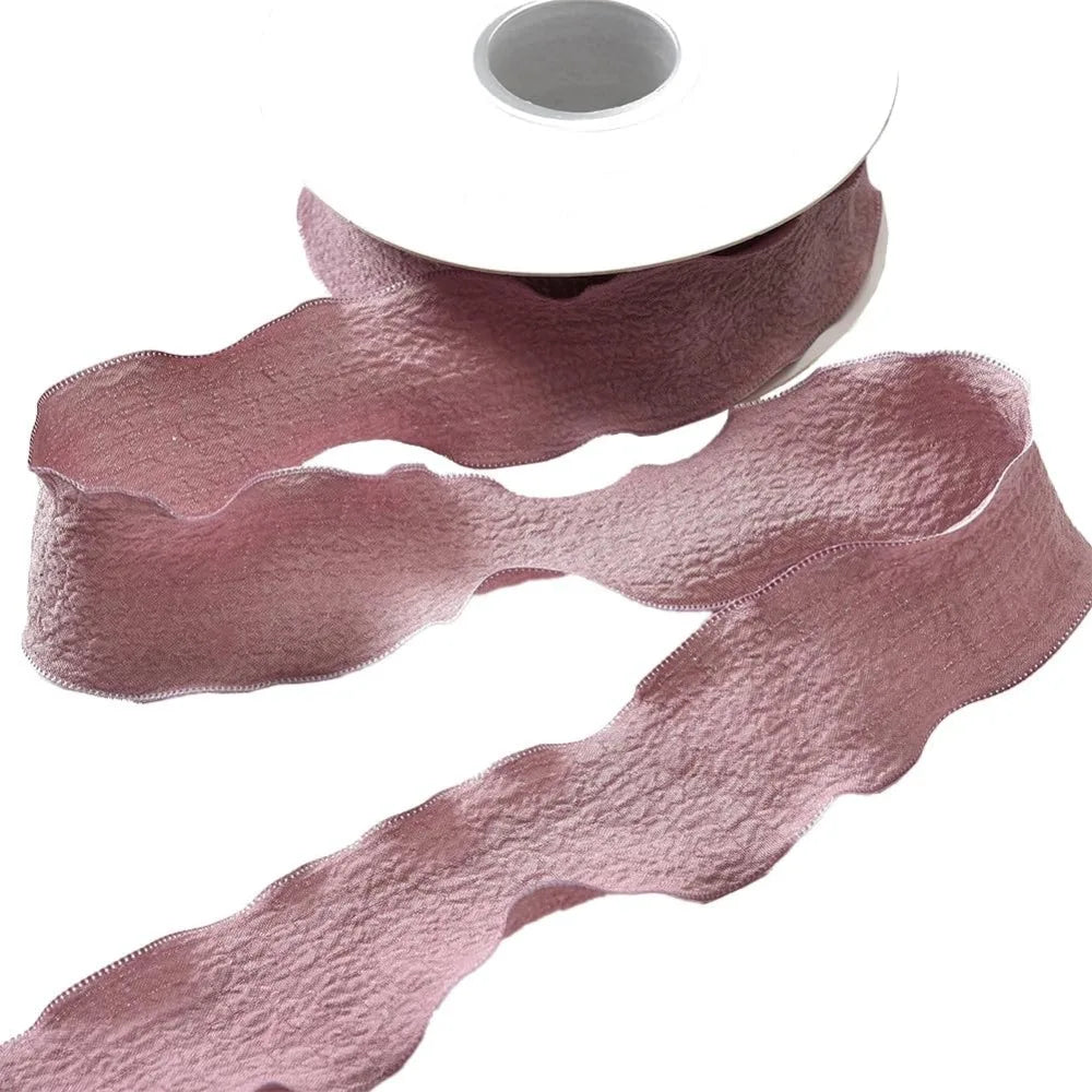 Ruffled Polyester Ribbon 1" Rosy Brown – 9.84 Yds Craft Trim Craft Ribbon Trim Axl