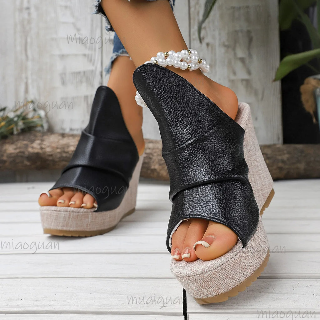 Women's 10cm Wedge Sandals – Roman Open Toe Platform Slides Wedge Platform Sandals Axl
