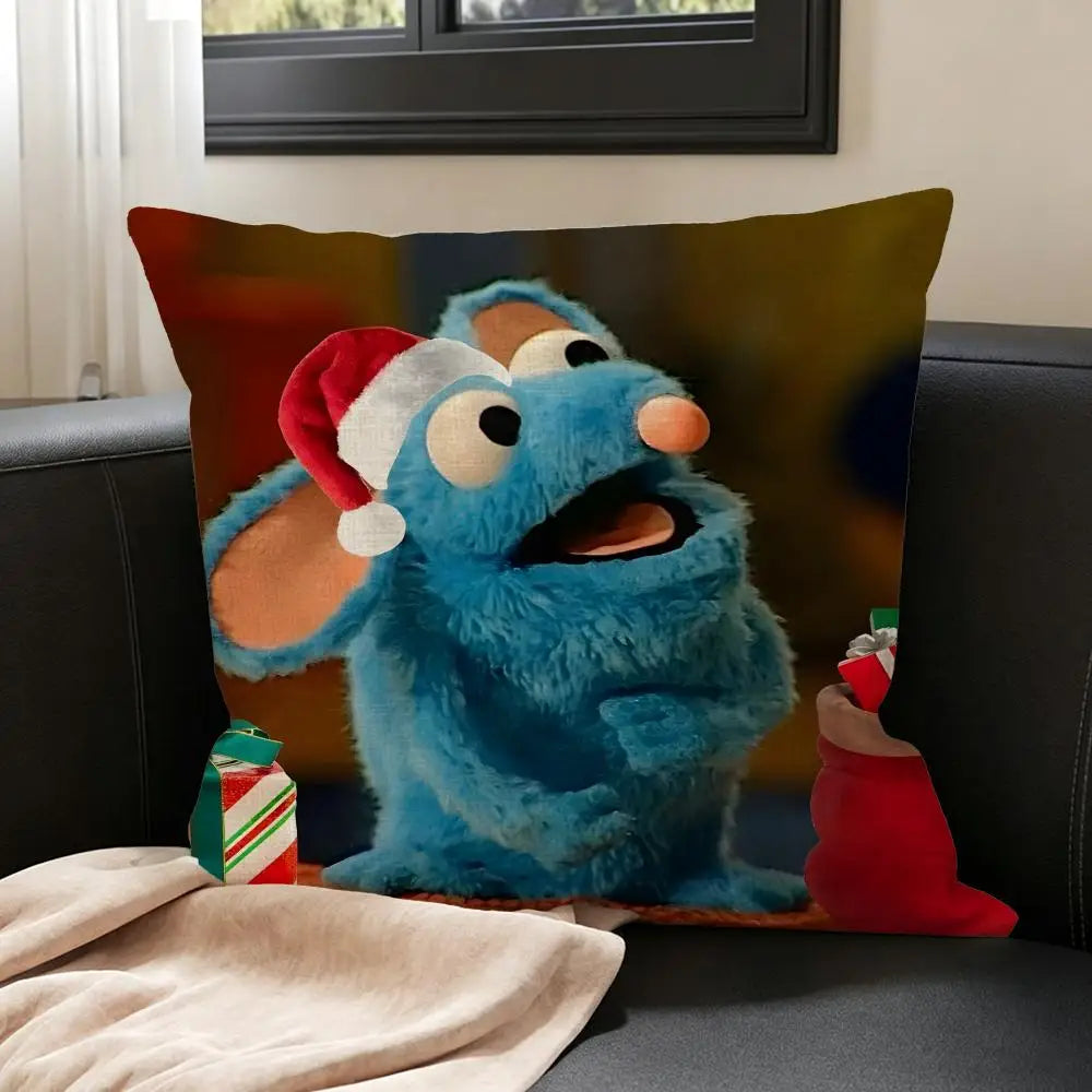 Cartoon Blue Mouse Linen Cushion Cover – Sofa & Bedroom Decor Decorative Cushion Cover Axl