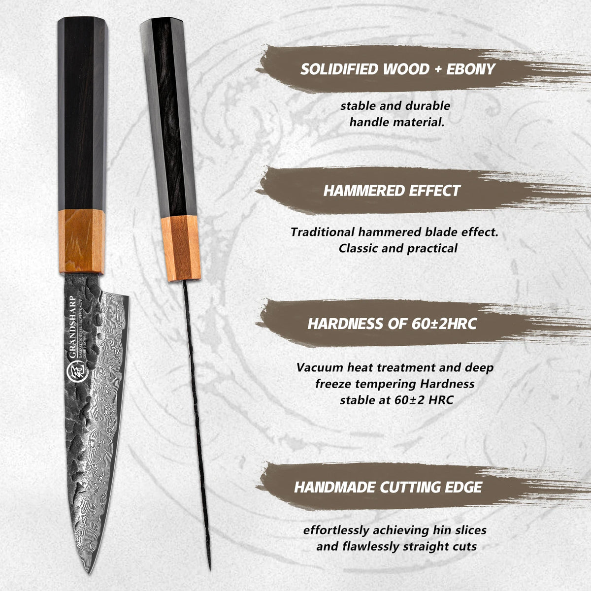 Grandsharp 4.7" 67-Layer Damascus Utility Knife – Ebony Handle Damascus Utility Knife Axl
