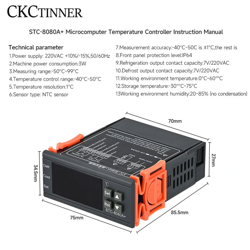 STC-8080A+ Digital Temperature Controller Thermostat 110-220V NTC Temperature Controller Axl