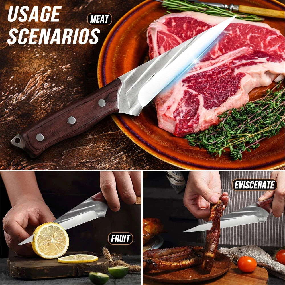 Hand-Forged Boning Knife – 5CR Steel Meat & Bone Cutter Boning Knife Axl