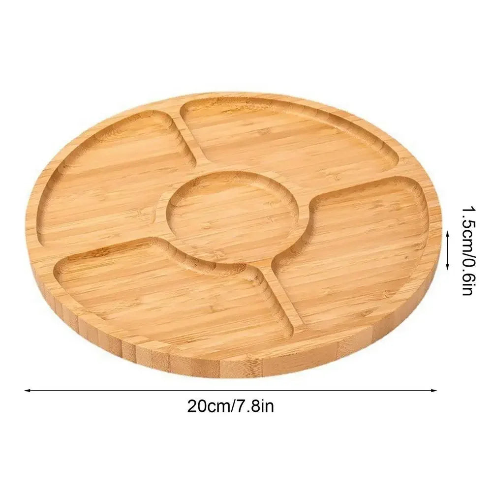 Round Bamboo Fruit Tray – 5-Compartment Divided Serving Plate Bamboo Serving Tray Axl Bamboo
