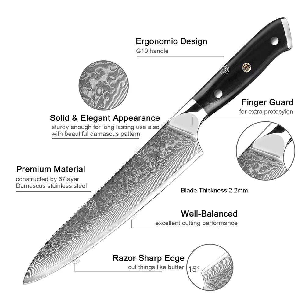 Damascus Steel Chef Knife Set 1–9 PCS | G10 Handle Kitchen Knife Set Axl