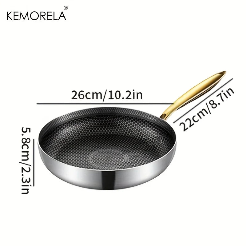 KEMORELA 316 Stainless Steel Honeycomb Non-Stick Wok Frying Pan Stainless Steel Frying Pan Axl 26cm