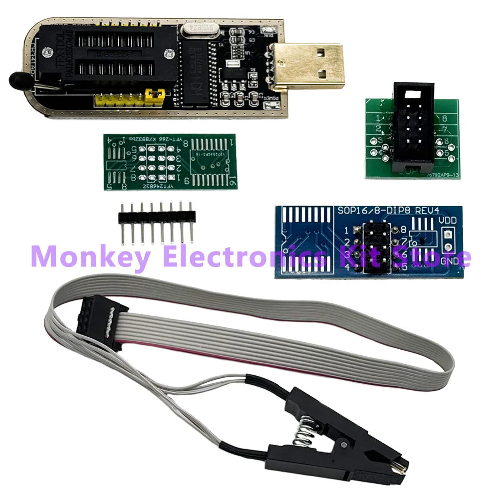 CH341A USB Programmer Kit – EEPROM Flash BIOS + SOIC8 Clip USB Programmer Kit Axl 2 Board Kit