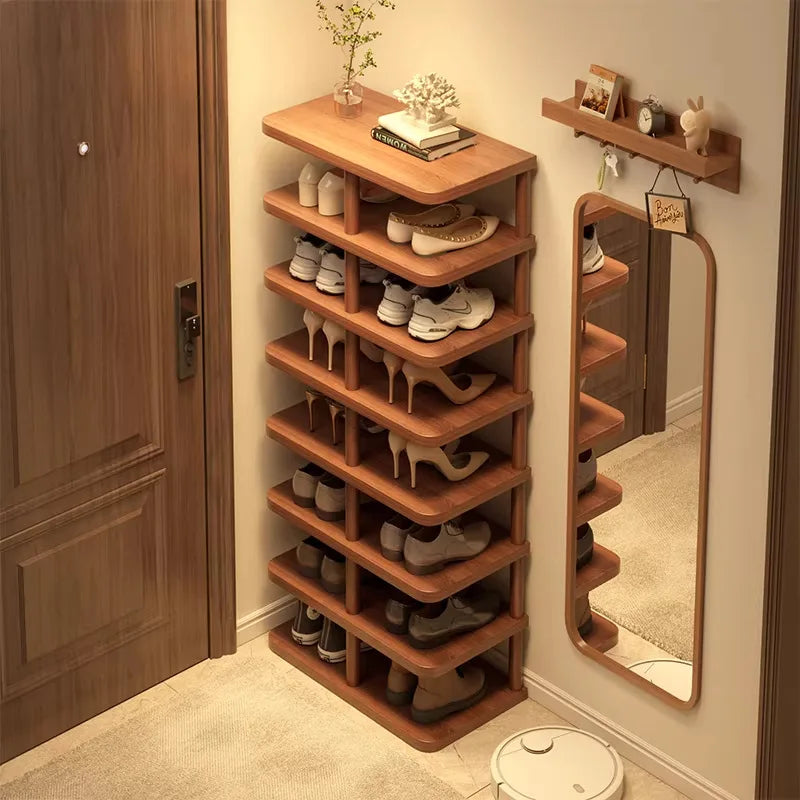 Multi-Tier Bamboo Shoe Rack – Narrow Entryway Floor Organizer Bamboo Shoe Rack Axl