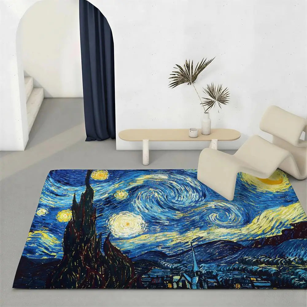 Vincent van Gogh Flannel Floor Mat – Non-Slip Indoor Rug Decorative Floor Mat Axl White1 80x120cm