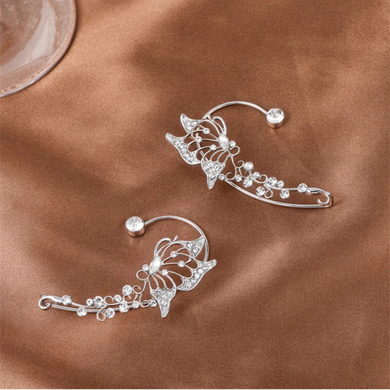 Crystal Butterfly Ear Cuff – No Piercing Clip Earring | Silver Clip-On Ear Cuff Axl