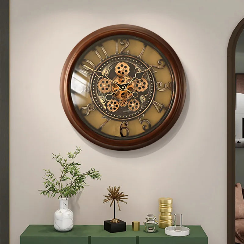 Luxury Gear Wall Clock – Solid Wood & Metal Modern Art Decor Decorative Wall Clock Axl