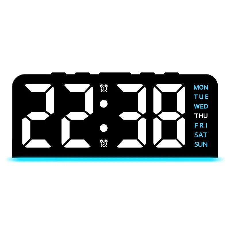 7" LED Digital Alarm Clock – Dual Alarm, Date & Night Light Digital Alarm Clock Axl Black shell - Blue