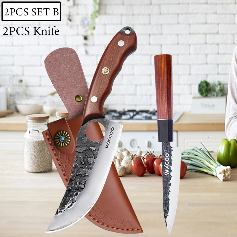 WXCOO Hand-Forged Japanese Chef's Knife – Multipurpose 14.5" Chef's Kitchen Knife Axl 2PCS B