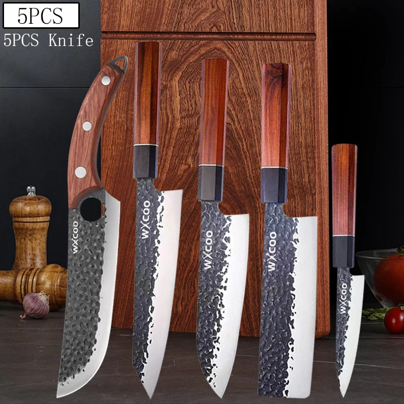 WXCOO Japanese Chef Knife – Forged Stainless Steel Santoku Set Kitchen Knife Set Axl 5PCS