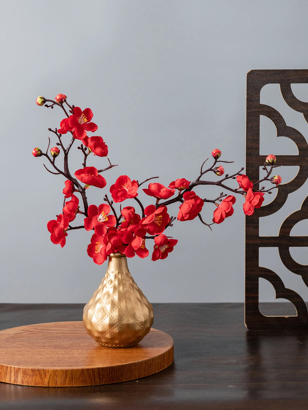 Silk Artificial Plum Blossom Branch – Wedding & Home Decor Artificial Floral Branch Axl Red 1 pc