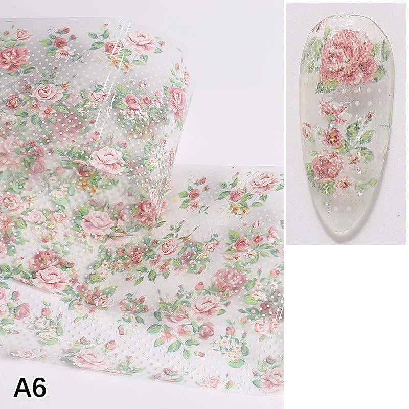 Floral Rose Nail Transfer Foil Stickers – DIY Nail Art Wraps Nail Art Stickers Axl A6