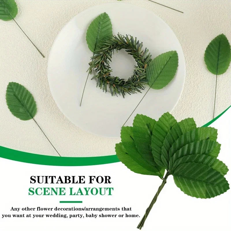 200 Pcs Artificial Rose Leaves with Stem | Wedding & DIY Decor Artificial Craft Leaves Axl