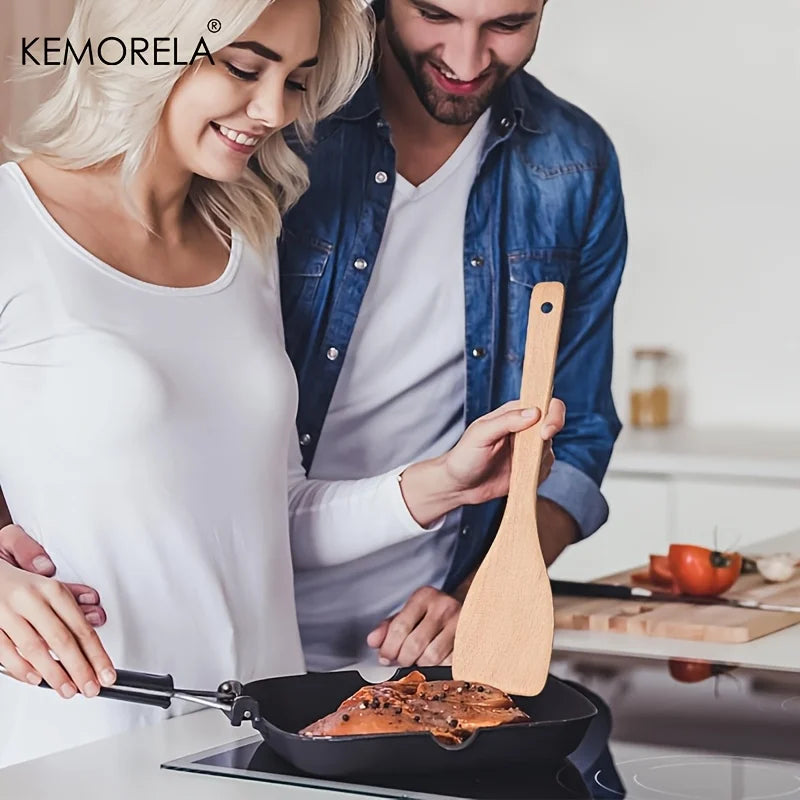 KEMORELA Wooden Non-Stick Spatula Set – Long Handle 1/2 PCS Wooden Spatula Set Axl