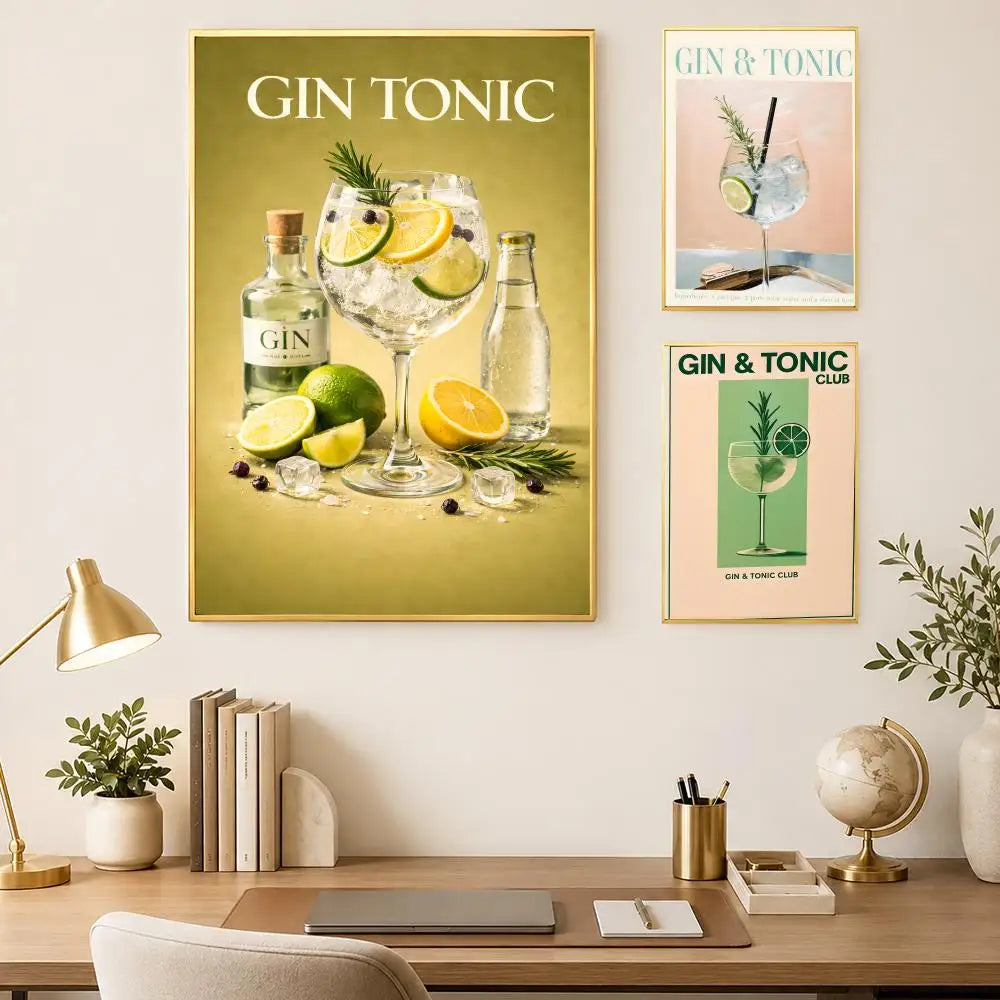 Gin & Tonic Cocktail Wall Art Poster – Self-Stick HD Waterproof Wall Art Poster Axl