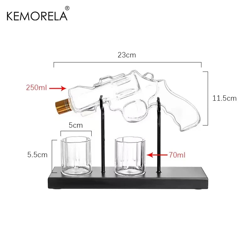 KEMORELA Revolver Glass Decanter & Whiskey Glass Set | Bar Gift Glass Decanter Set Axl