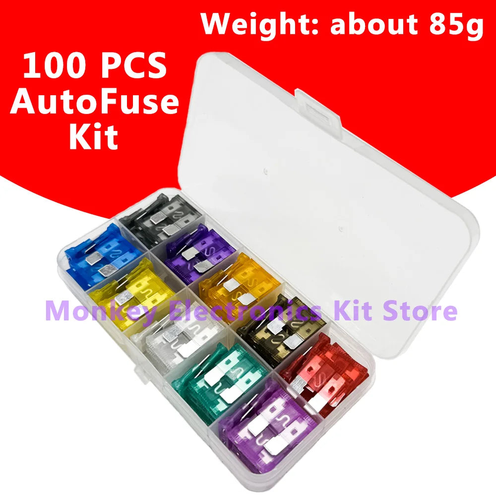 100-Piece Car Blade Fuse Kit 15A–35A with Storage Box | ATC/ATO Automotive Fuse Kit Axl