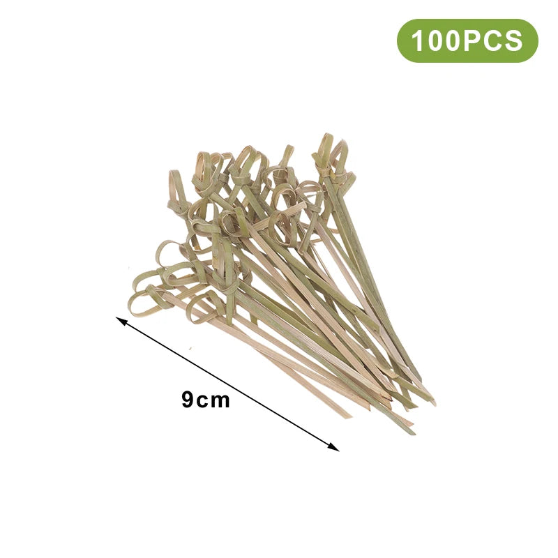 100 Bamboo Knot Skewers – Cocktail Picks & Fruit Forks Bamboo Cocktail Picks Axl Knot 9cm
