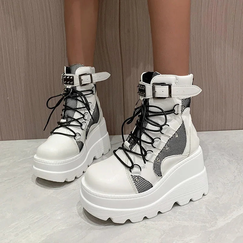 Women's Platform Wedge Ankle Boots | Punk Zip High Heels Platform Ankle Boots Axl