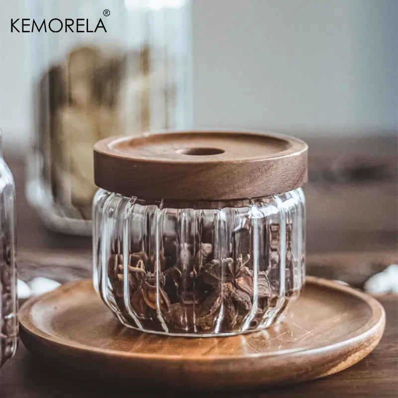 Glass Storage Jar with Acacia Wood Lid | Airtight Borosilicate Glass Storage Jar Axl