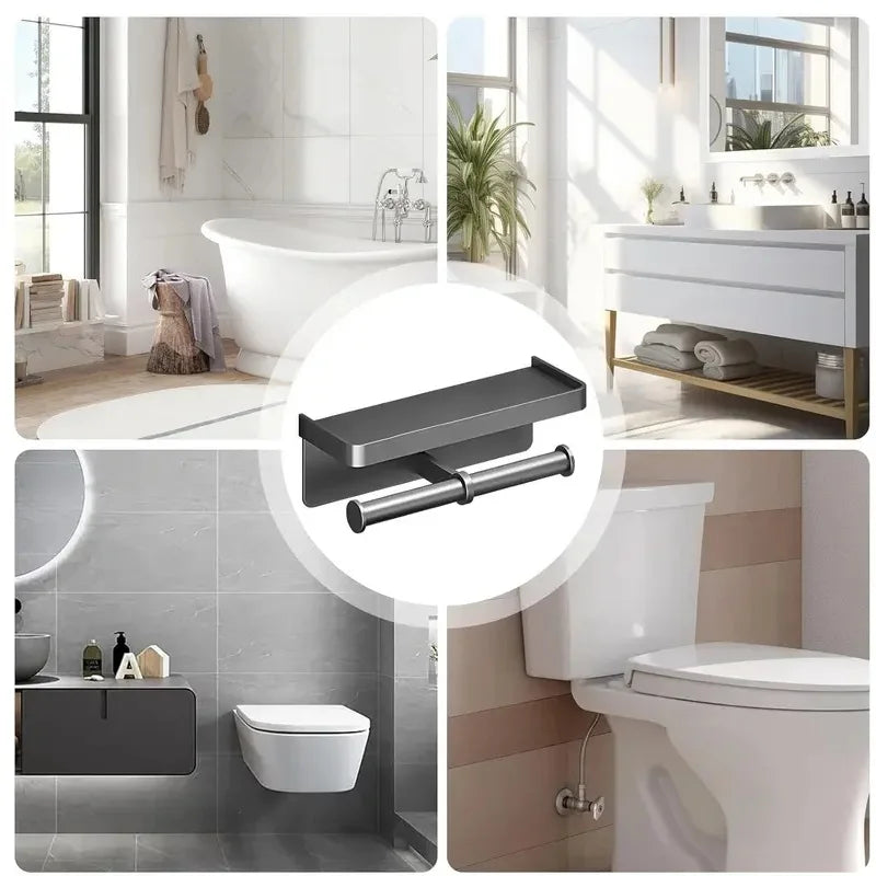 Aluminum Toilet Paper Holder with Storage Shelf | Bathroom Toilet Paper Holder Axl