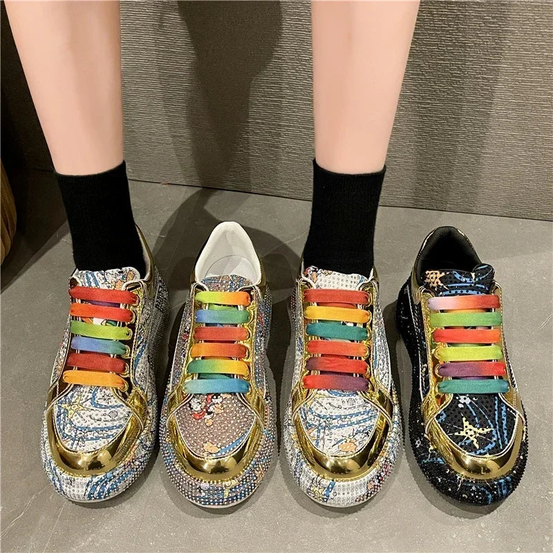 YEAE Rhinestone Platform Loafers – Women's Shiny Sneakers Platform Loafer Sneakers Axl