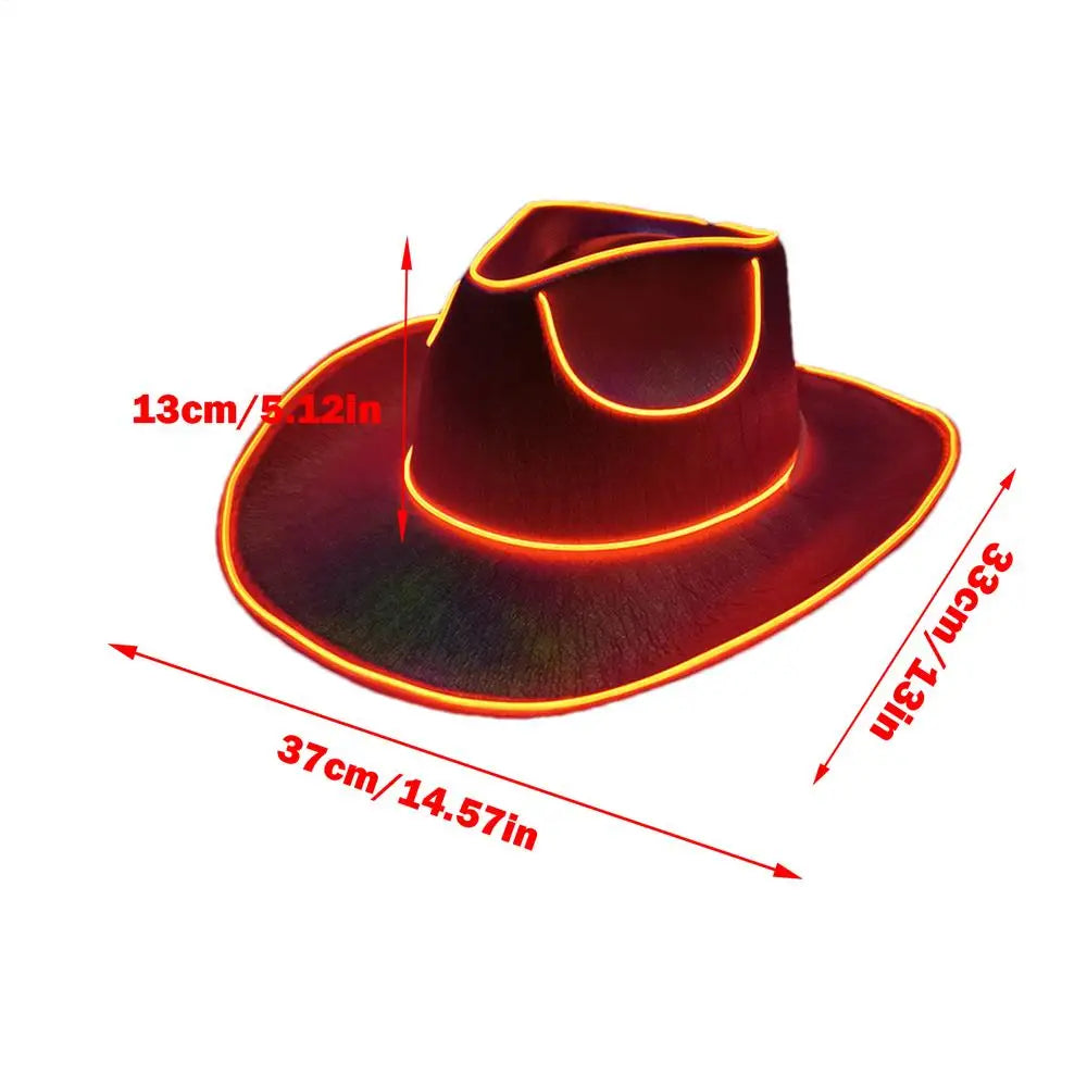 LED Light Up Cowboy Hat – Disco Party Hat for Men & Women LED Party Hat Axl Red