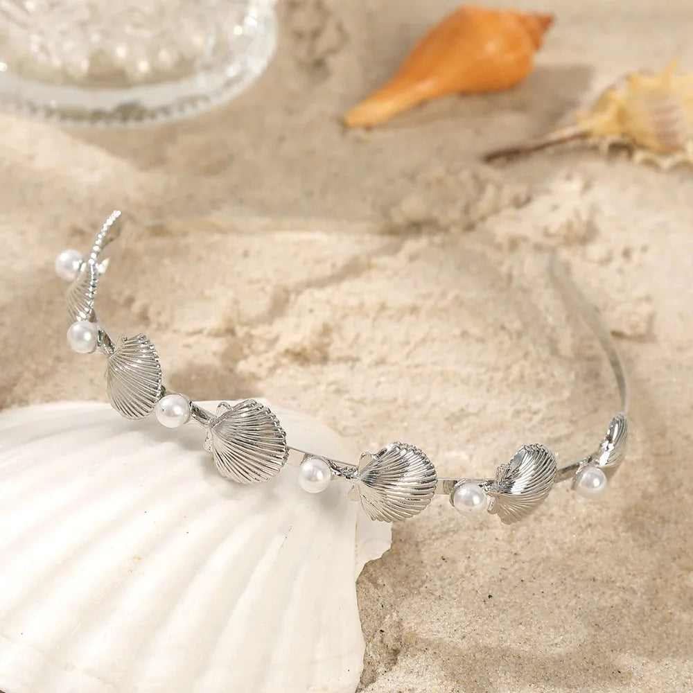 Pearl Starfish Shell Hair Hoop – Gold & Silver Tiara Headband Hair Tiara Headband Axl Style 2