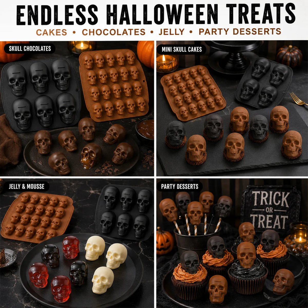 Skull Silicone Mold 6 & 20 Cavity – Halloween Baking Pan Silicone Baking Mold Axl