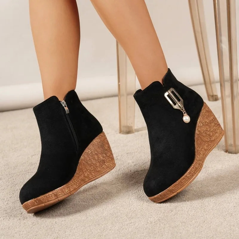 Women's Wedge Heel Ankle Boots – Faux Suede Zip Winter Boots Wedge Ankle Boots Axl