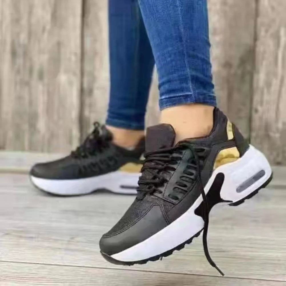 Women's Platform Mesh Sneakers – Casual Comfort Lace-Up Shoes Platform Sneakers Axl black 43