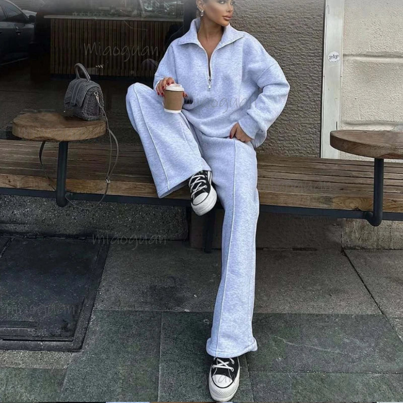 Women's Knit Two-Piece Set – Sweatshirt & Trousers Casual Women's Clothing Set Axl
