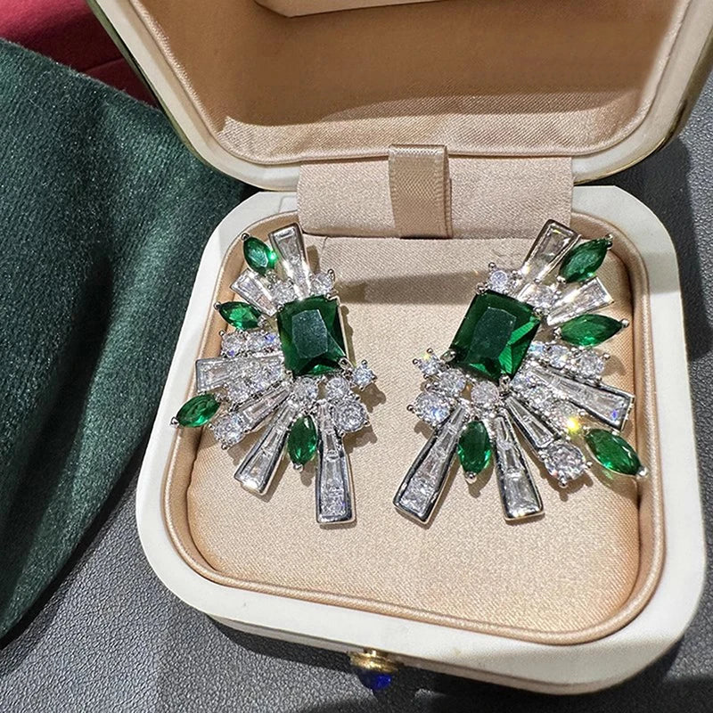 Huitan Green Cubic Zirconia Stud Earrings for Women | CZ Studs CZ Stud Earrings Axl