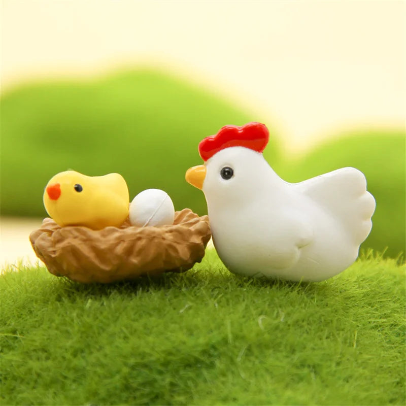 10-Piece Miniature Hen Chick Egg Nest Figurine Set | 1:12 Scale Miniature Figurine Set Axl