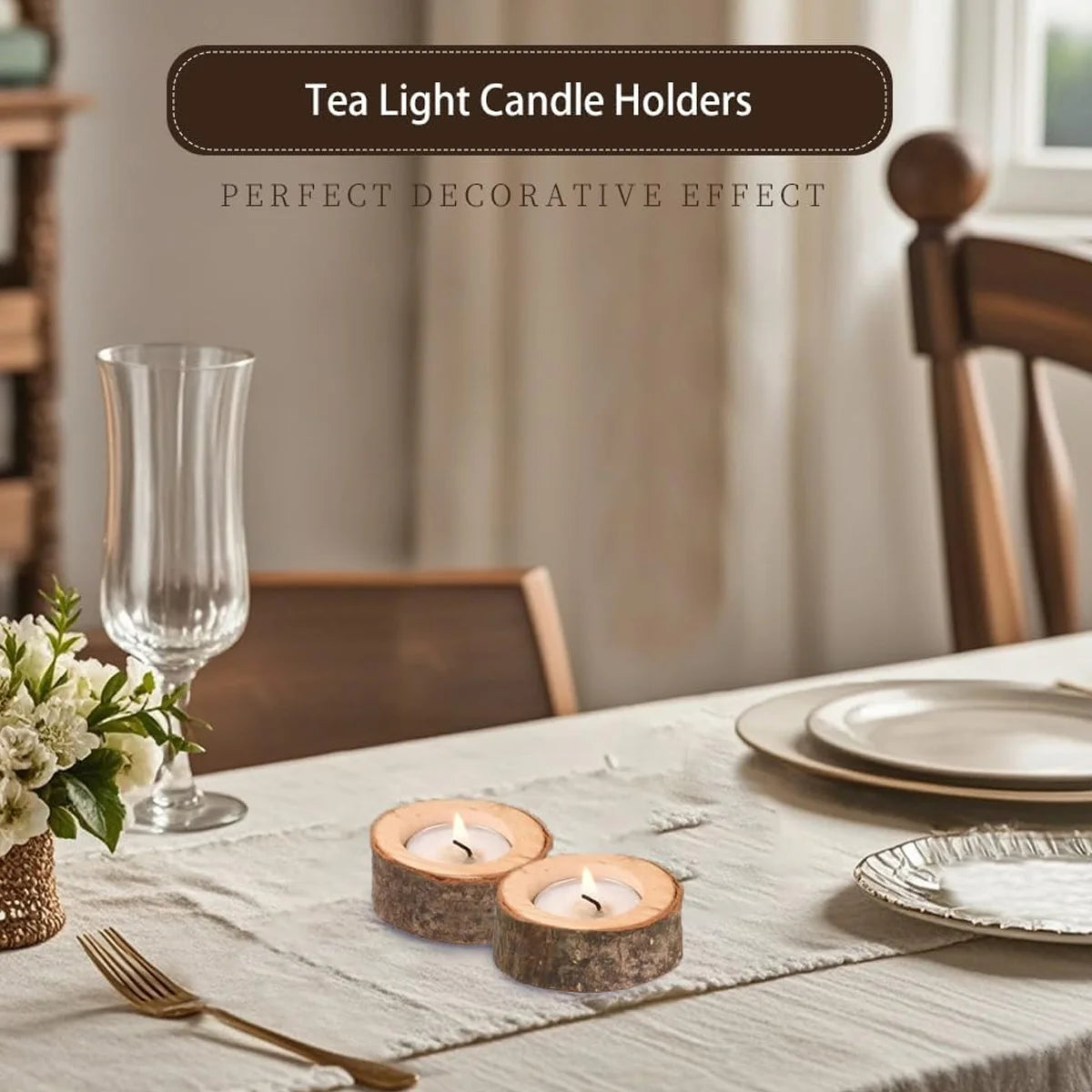 6-Pack Vintage Wooden Tealight Candle Holders – Rustic Décor Candle Holder Set Axl
