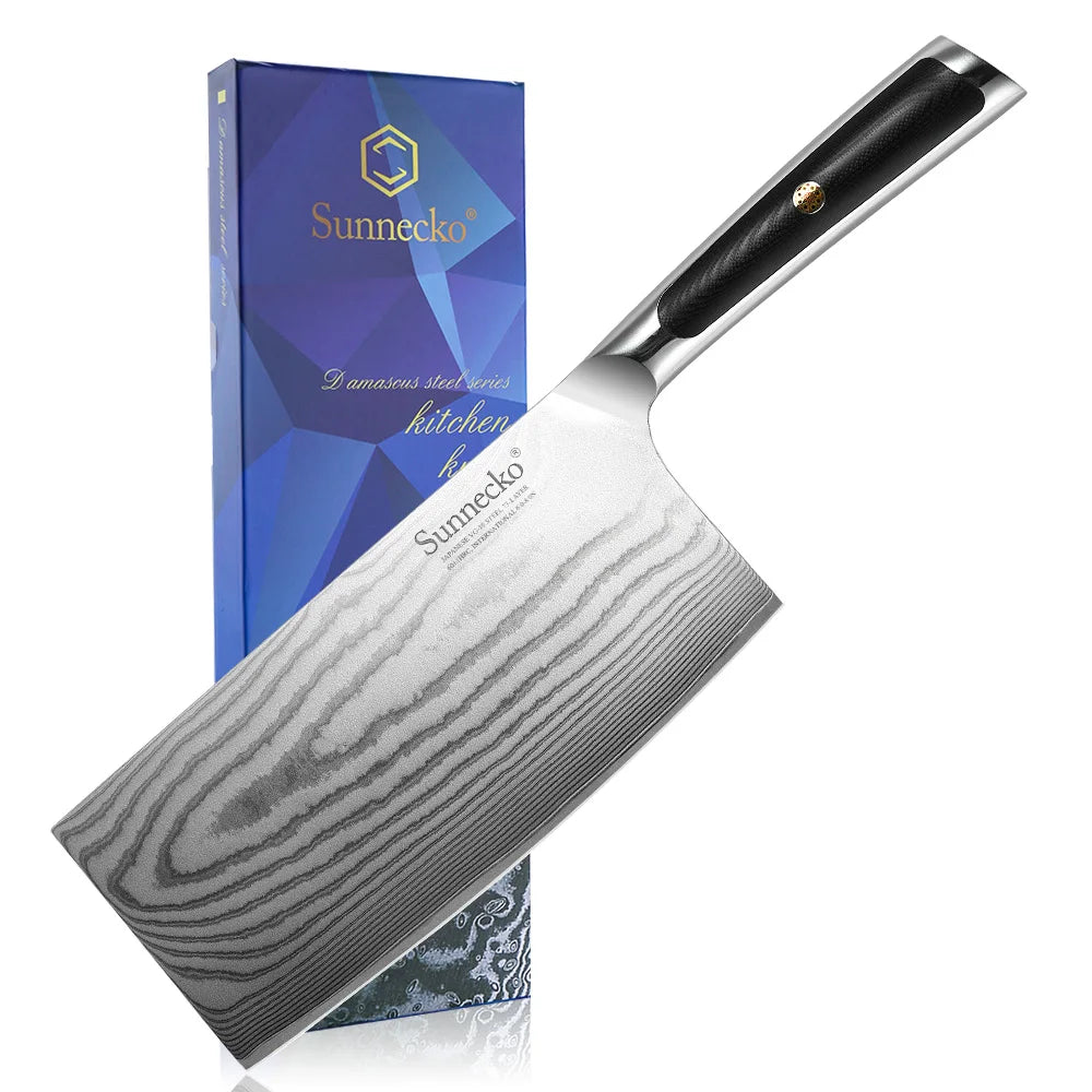 Sunnecko 7" VG10 Damascus Steel Cleaver Knife – G10 Handle Damascus Cleaver Knife Axl China Mainland 7 inch