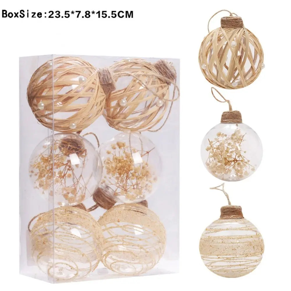 6-Pack Transparent Christmas Ball Ornaments – 8cm Tree Decor Christmas Ornament Set Axl