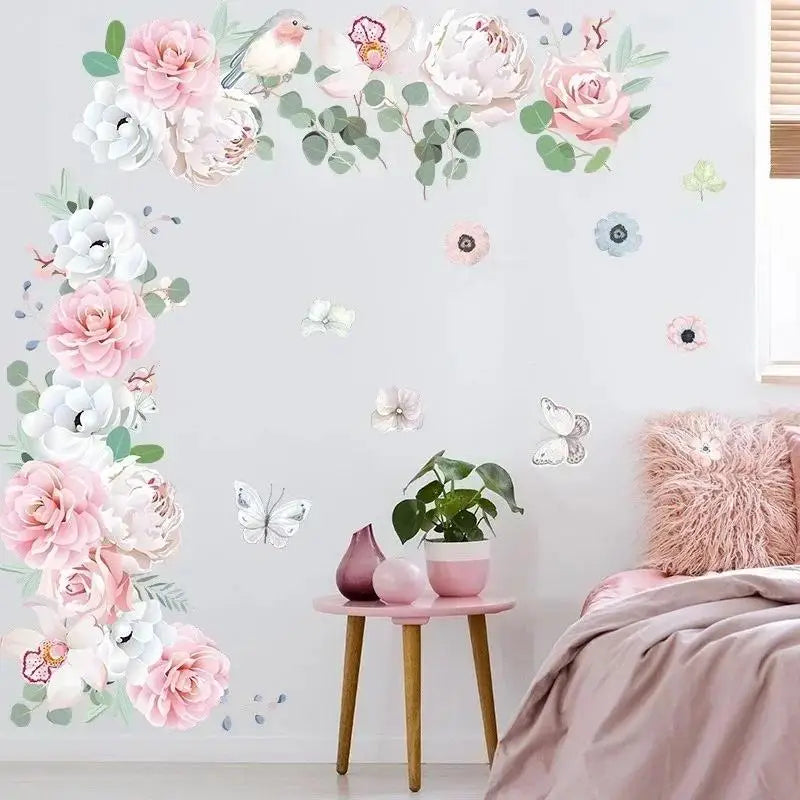 Pink Peony Flower Wall Stickers – Self-Adhesive Floral Decals Floral Wall Stickers Axl