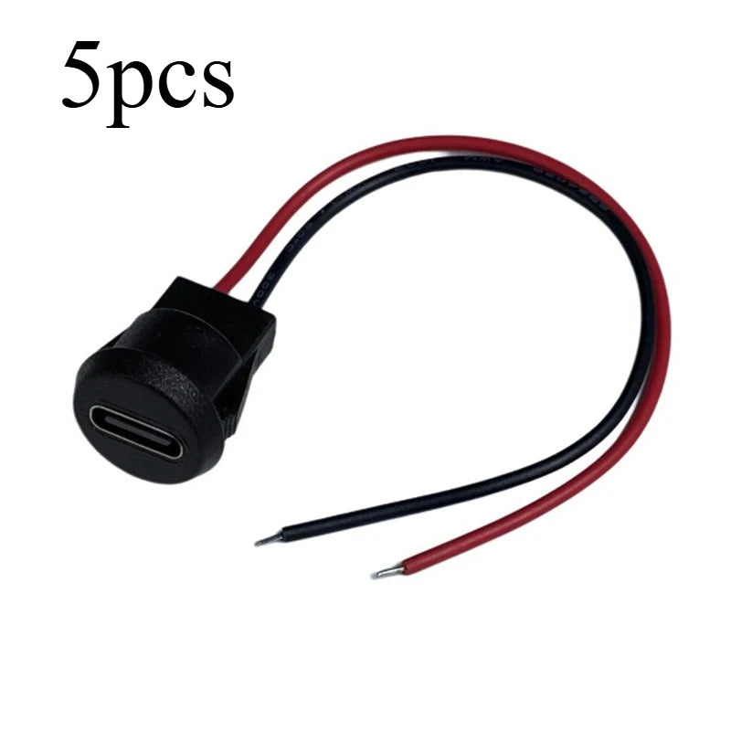 USB-C Waterproof Charging Port 2-Pin Female Socket – 5 Pack USB-C Charging Socket Axl black-5pcs