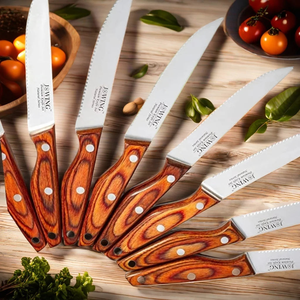 Serrated Steak Knife Set – Mahogany Handle Stainless Steel Steak Knife Set Axl