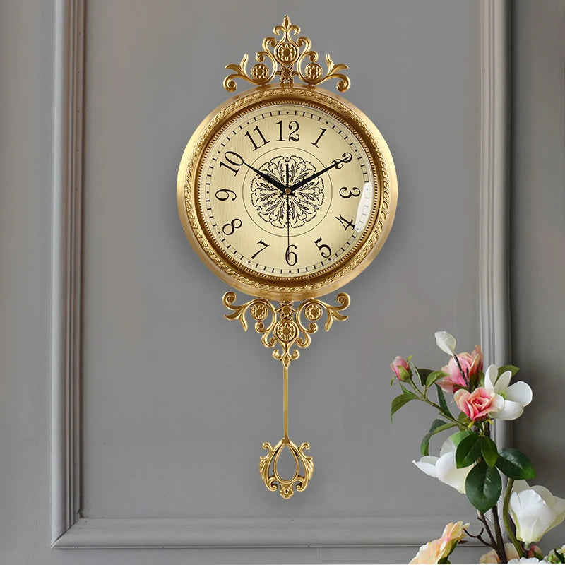 Large Brass Pendulum Wall Clock – Luxury Silent Gold Decor Wall Clock Axl