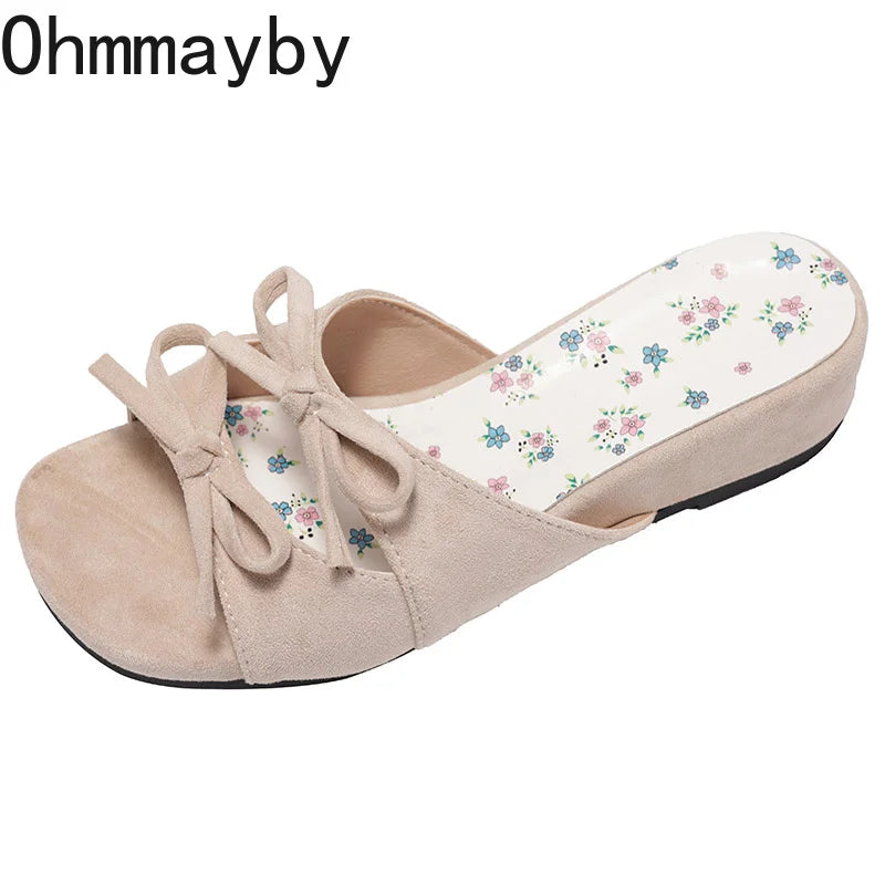 Women's Floral Butterfly-Knot Wedge Slippers | Summer Slides Wedge Slippers Axl