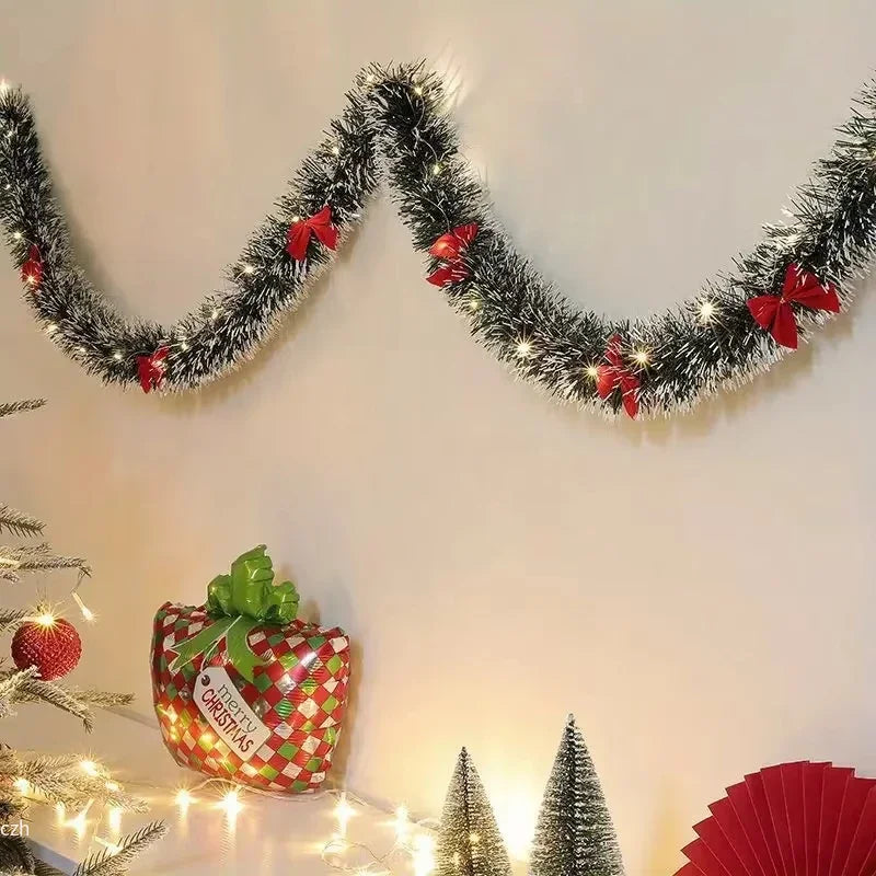 2m LED Christmas Tinsel Garland – Metallic Xmas Fireplace Decor Christmas Tinsel Garland Axl