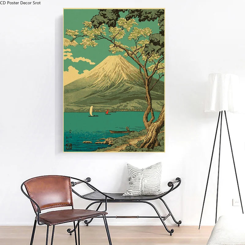 Japanese Landscape Retro Kraft Paper Poster | Vintage Wall Art Decorative Wall Poster Axl