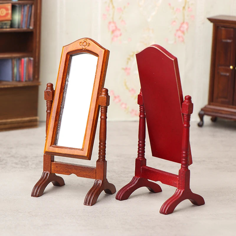 1:12 Dollhouse Miniature Floor Dressing Mirror – Wood Decor Dollhouse Furniture Axl