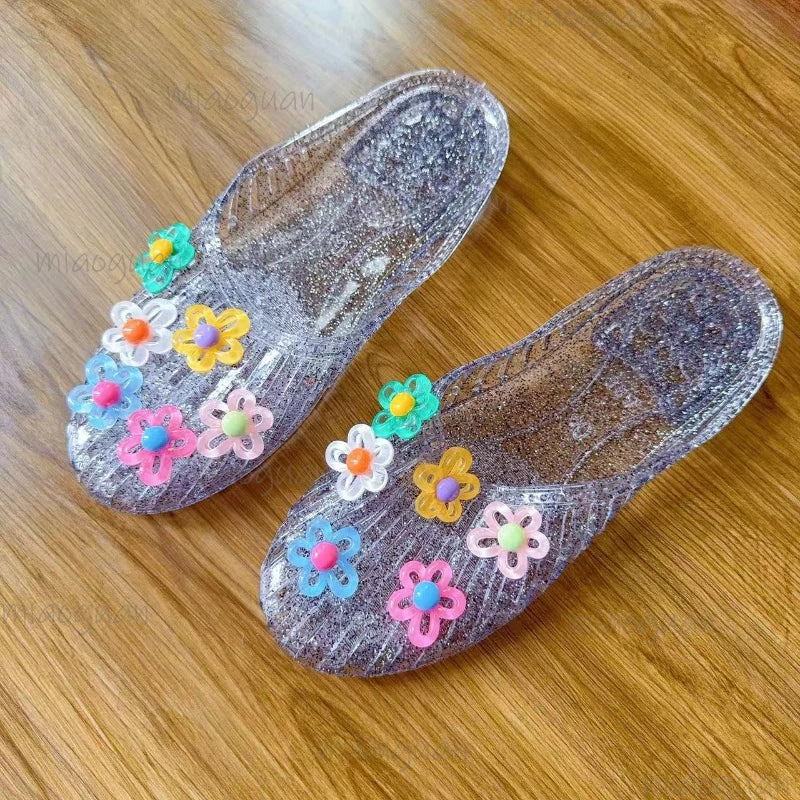 Women's Crystal Jelly Sandals – Floral Transparent Beach Slides Women's Jelly Sandals Axl