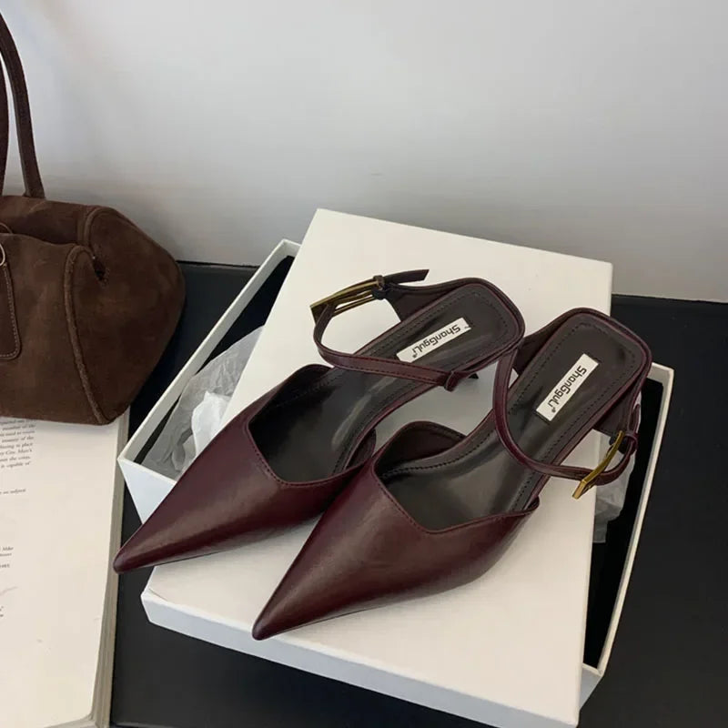 Women's Pointed Toe Mule Pumps – Low Heel Slingback Party Shoes Mule Pump Heels Axl 38 wine red